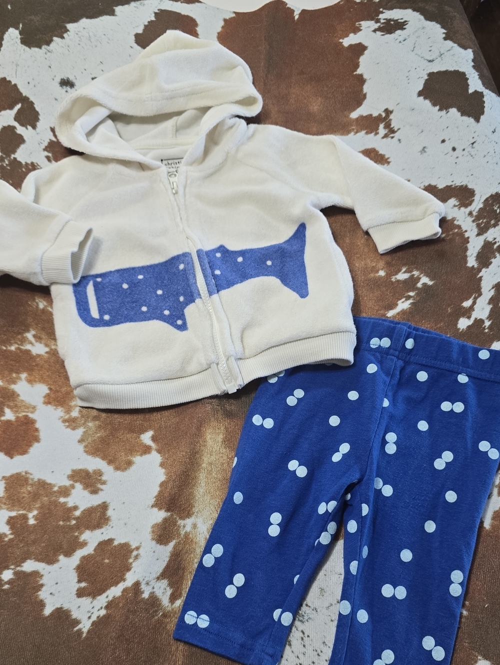 Christian Robinson Baby Cream Hoodie & Blue Polka Dot Leggings Set